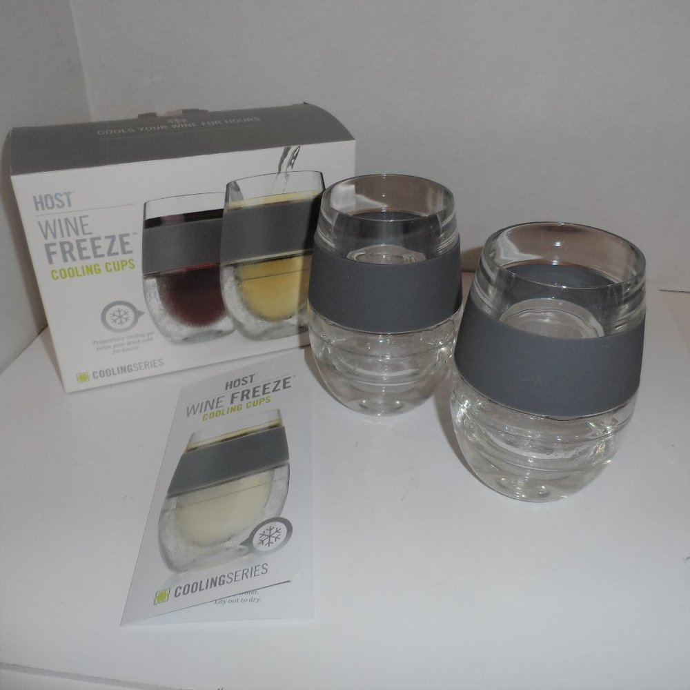 NWT - Host Wine Freeze Cooling Cups Set of 2 Grey